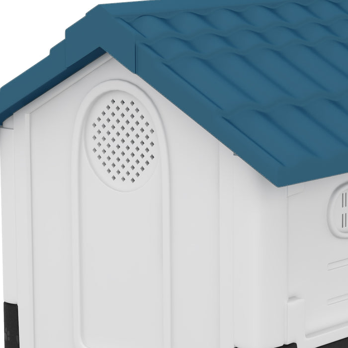 Durable Blue Plastic Dog Kennel with Windows - Ideal for Garden & Patio Use - Perfect Shelter for Miniature and Small Breeds (80 x 69 x 76cm)