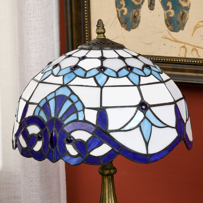 Handcrafted Blue Stained Glass Table Lamp - Antique Style Bedside Light for Bedroom & Living Room - Elegant Décor Nightstand Lamp for Home Ambiance