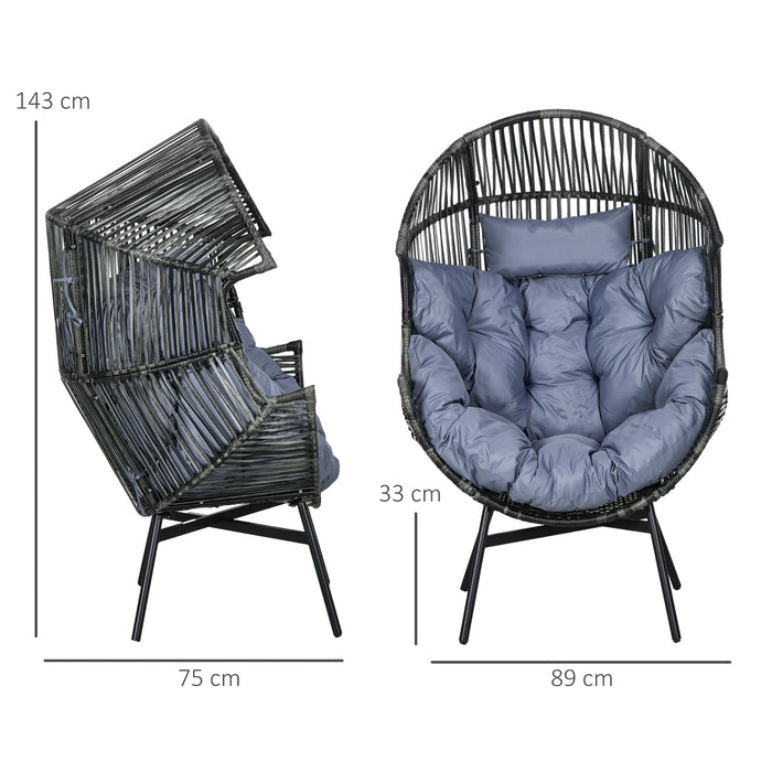 Steel Frame Garden Egg Chair - PE Rattan Leisure Chair with 14cm Thick Seat Cushion, Comfortable Headrest, and Adjustable Feet in Mixed Grey - Ideal for Patio Relaxation and Cozy Outdoor Nooks