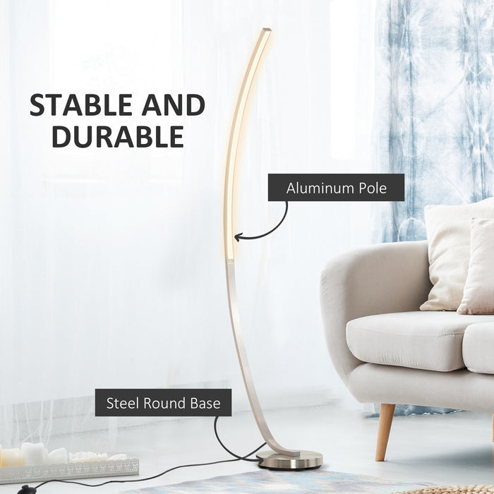 Aluminium Arc Floor Lamp - Futuristic LED Standing Light with Round Base, Foot Switch for Home Ambiance - Silver-Tone Indoor Lighting Solution for Modern Decor