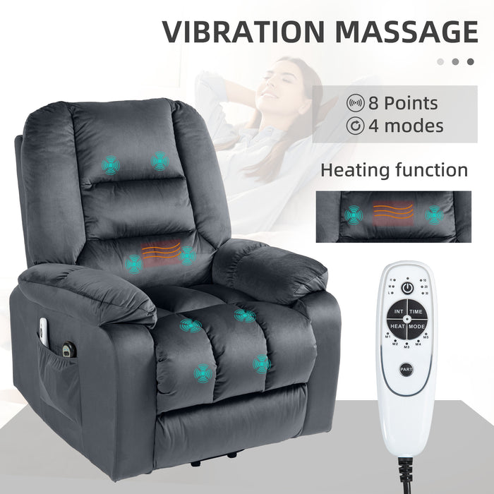 Electric Riser & Recliner Chair with Heat and Vibration Massage - Easy Assembly, Side Pockets in Modern Grey - Ideal for Elderly & Individuals with Limited Mobility