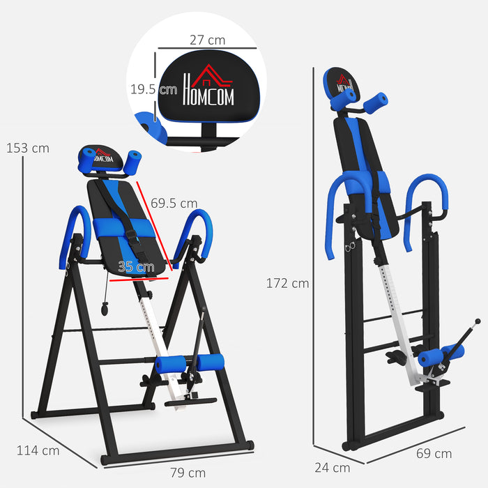 Adjustable Gravity Inversion Table with Safety Belt - Ergonomic Handstand Support for Muscle Pain Relief - Ideal for Stress Reduction and Posture Improvement, Blue