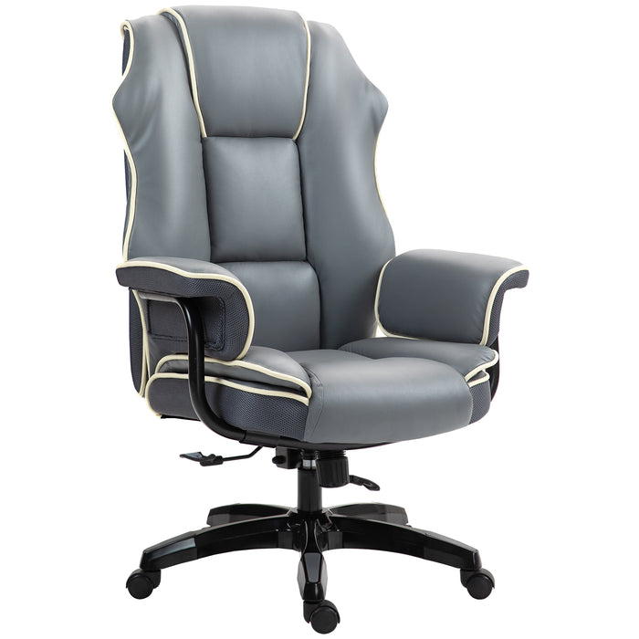 Ergonomic High Back Executive Chair - PU Leather, Reclining and Swivel Design for Workplace Comfort - Ideal Desk Seat for Home Office Use, Grey