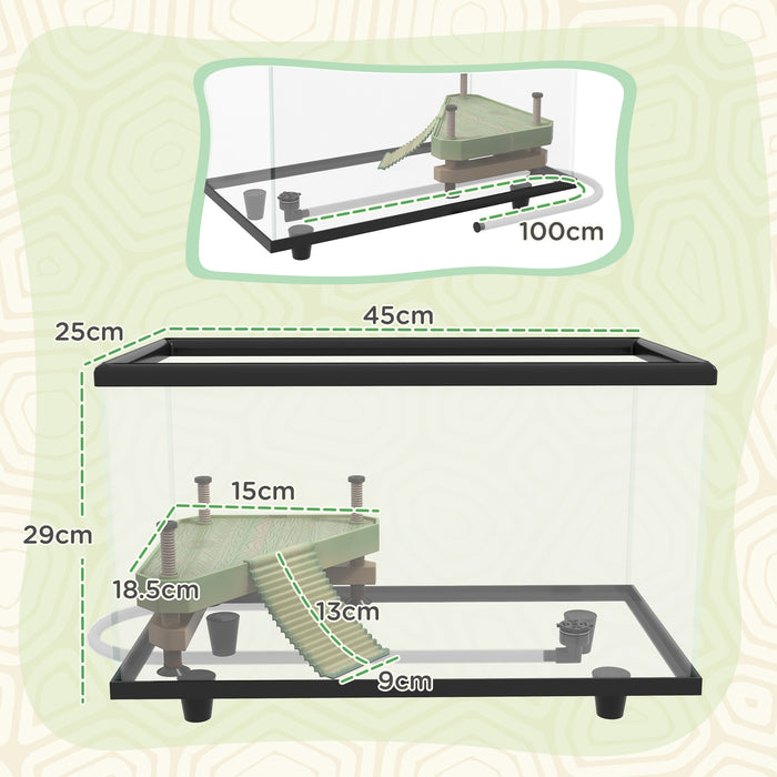 28L Glass Turtle Tank with Basking Area - Easy Drain System & Built-In Thermometer - Ideal Habitat for Aquatic Reptiles