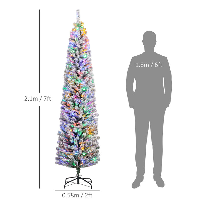 HOMCOM 7' Artificial Prelit Christmas Trees Holiday Décor with Colourful LED Lights, Flocked Tips, Berry, Pine Cone