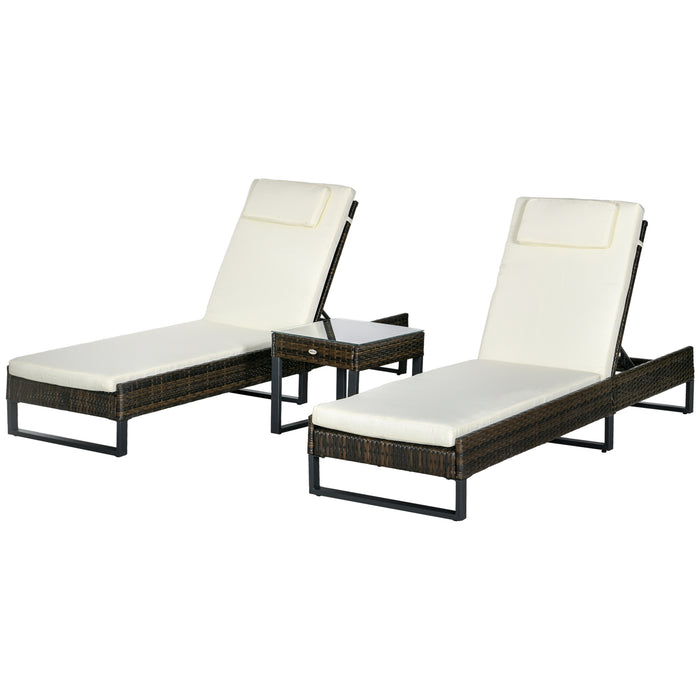 Luxurious 3-Piece Recliner Lounge Suite - Cream Loungers with Glass Top Centre Table - Ideal for Patio Relaxation and Entertaining Guests