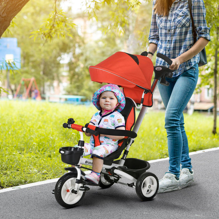 4-in-1 Baby Push Tricycle - Metal Frame with Parent Handle, Suitable for 1-5 Years Old, Red - Versatile Toddler Trike for Outdoor Fun and Learning