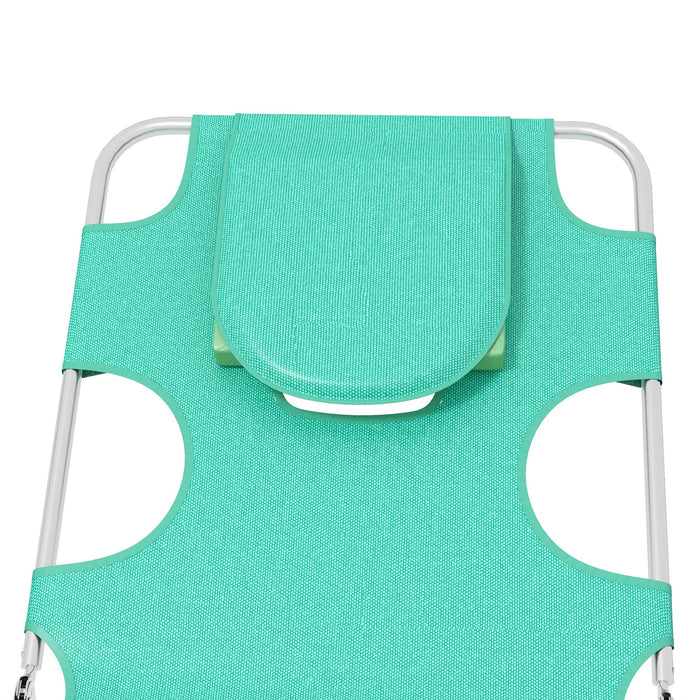 Foldable Sun Lounger Set of 2 with Reading Hole - Adjustable Reclining Chair with Side Pocket and Headrest Pillow - Perfect for Patio Relaxation and Sunbathing