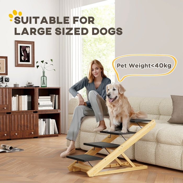 Adjustable 4-Step Dog Ramp - Non-Slip Pet Stairs with Foldable Design for Large Dogs - Easy Access to Beds and Sofas for Pets