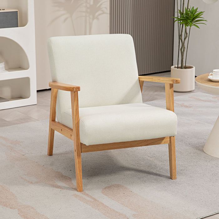 Modern Cream White Fabric Accent Chair - Padded Armchair with Durable Rubber Wood Frame - Elegant Seating for Living Room Comfort