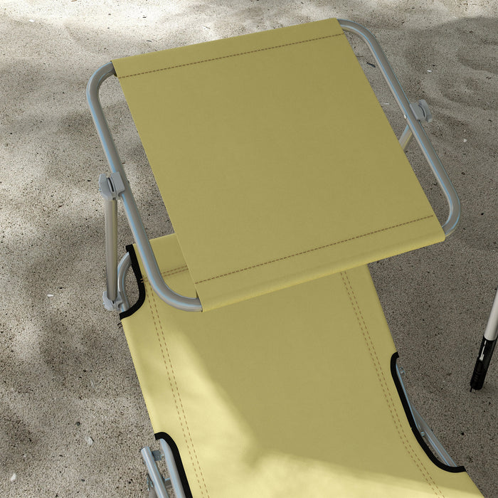 Foldable Twin Sun Lounger Chairs with 4-Level Adjustable Backrest and Sunshade - Reclining Beach and Patio Furniture in Beige - Ideal for Sunbathing and Relaxation Outdoors