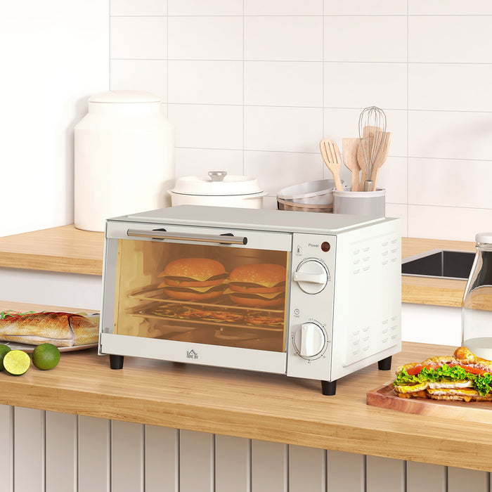 Mini Oven 9L Countertop Electric Grill - Compact Toaster Oven with Baking Tray, Wire Rack, Adjustable Temp, and Timer, 750W, Cream - Ideal for Small Kitchens and Quick Meals