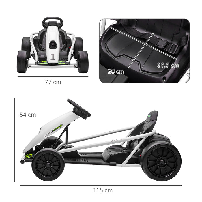 Electric Go Kart for Kids 24V - Drift Racing Ride-On with 2 Speed Settings, White - Ideal for Boys & Girls Aged 8-12 Years Old