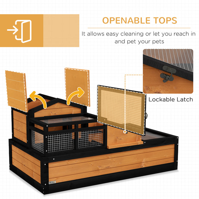 Tortoise Living Habitat - Wooden House with Balcony & Tray, Weather-Resistant Roof - Ideal for Indoor and Outdoor Use, Vibrant Yellow