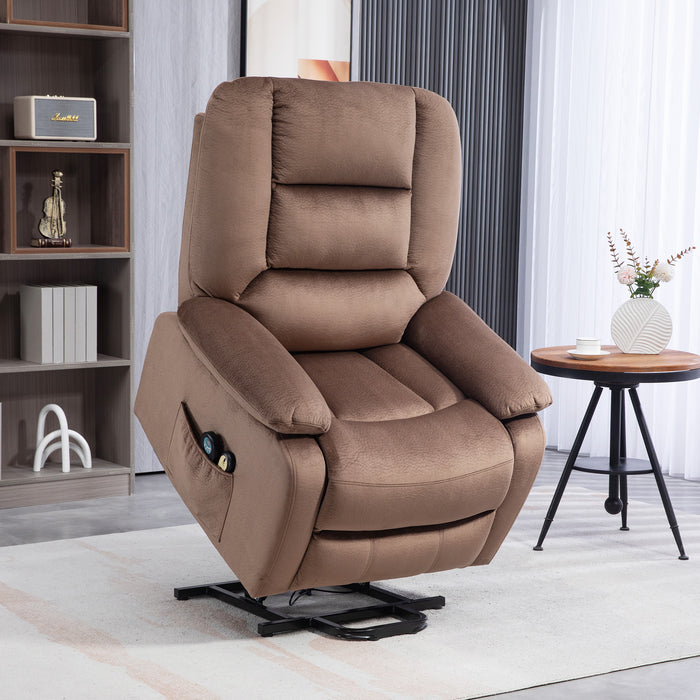 Electric Riser Recliner Chair with Massage and Heat - Comfortable Upholstered Lounging Seat with Side Storage Pocket - Ideal for Elderly or Those with Mobility Issues