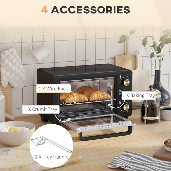 Countertop Electric Grill & Toaster Oven Combo - 16L Capacity with Adjustable Temperature, 60-Minute Timer & 1400W Power - Includes Crumb Tray, Baking Tray, Wire Rack & Tray Handle for Easy Baking