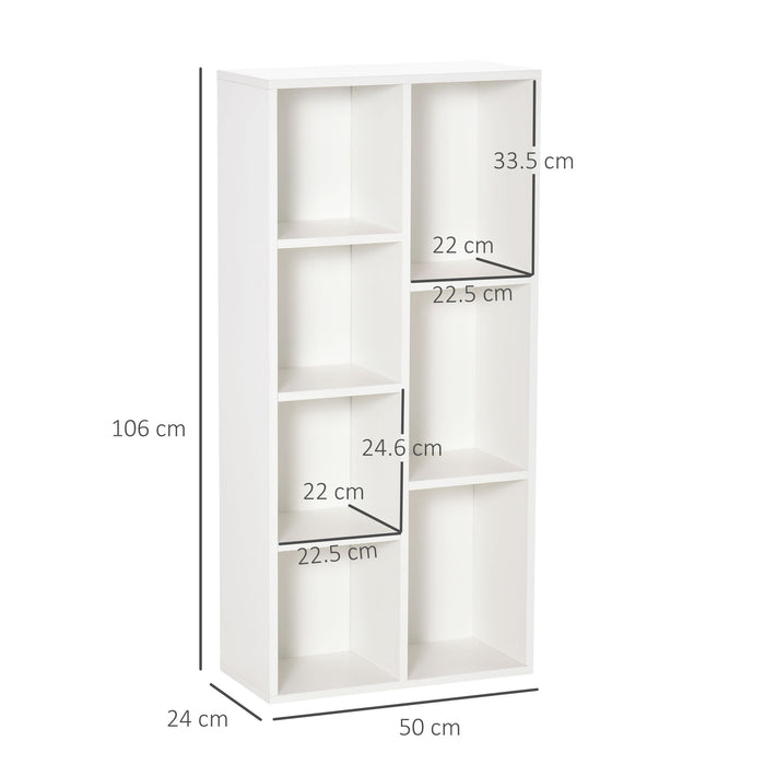 Cube Storage Organizer - 7-Compartment Bookshelf with White Wood Finish - Space-Saving Solution for Home & Office