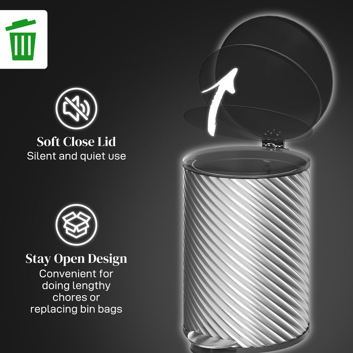 Stainless Steel 20L Kitchen Trash Can - Soft-close Lid & Fingerprint-Proof Pedal Bin - Ideal for Home & Office Waste Management With Removable Bucket