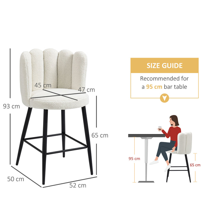 Modern Faux Cashmere Bar Stools Set of 2 - Breakfast Bar Chairs with Steel Base, Footrest, and Back Support, Cream - Ideal for Kitchen Island and Home Bar Seating