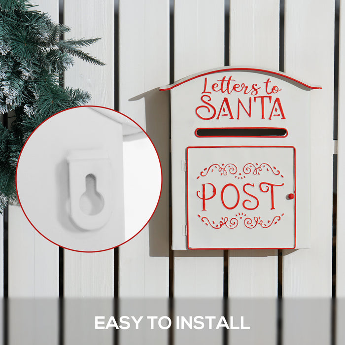 HOMCOM Christmas Post Box, Letters to Santa Mailbox, Wall Mounted Postbox, Christmas Decoration for Indoor and Outdoor, White