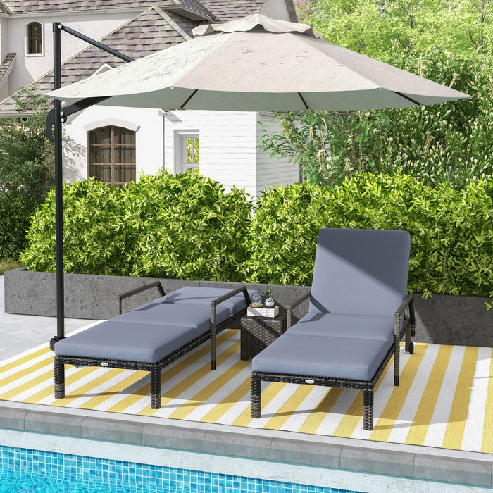 Outdoor Rattan Sun Lounger Duo - Adjustable Wicker Chaise Recliner Chairs, 5 Positions, Wheels - Patio Relaxation and Comfort in Dark Grey