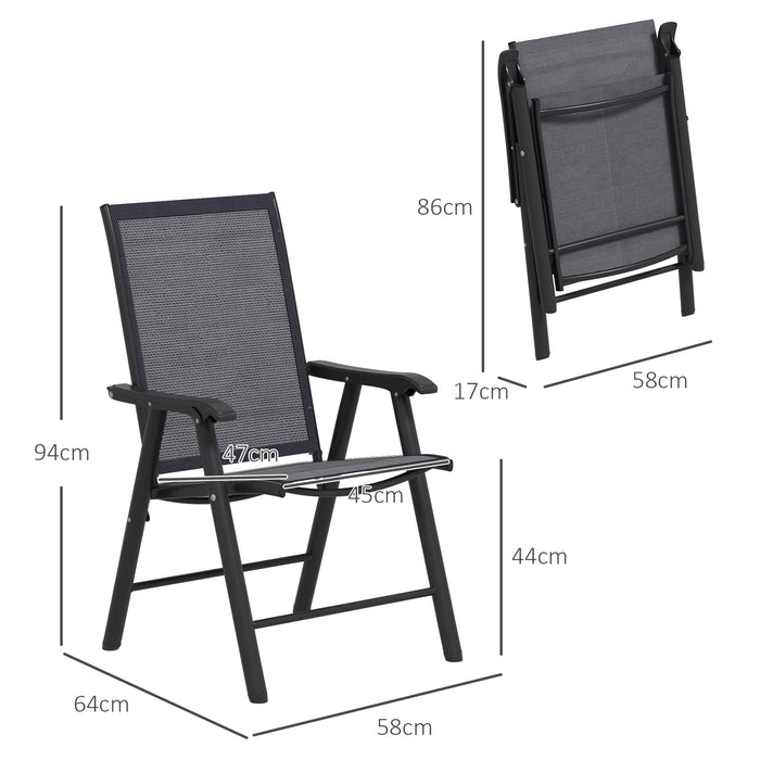 Foldable Garden Chair 6-Piece Set - Metal Frame Patio Seating with Breathable Mesh - Outdoor Dining Solution for Parks & Patios, Dark Grey