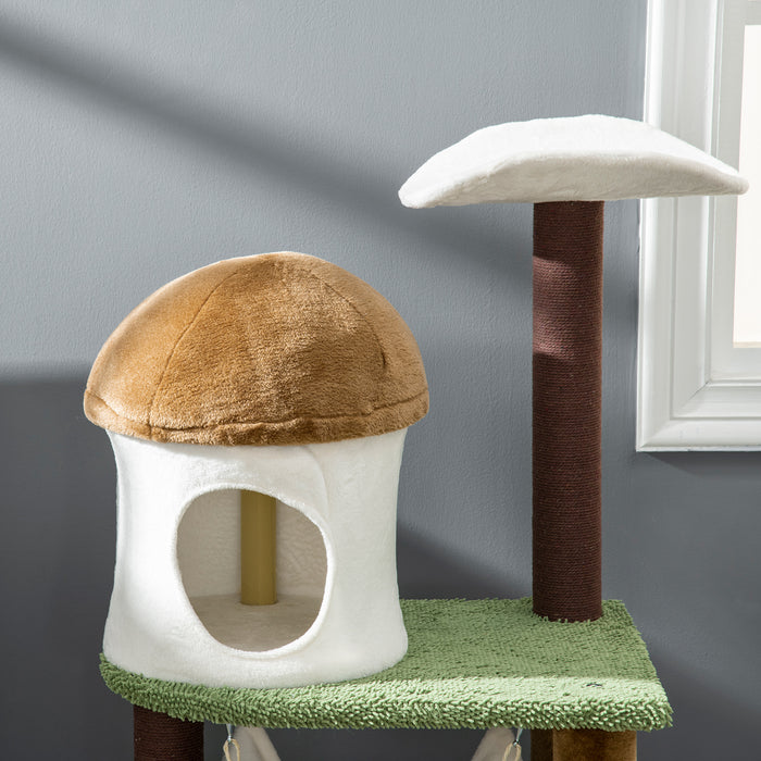 100cm Cat Tree Tower - Mushroom Condo, Sisal Scratching Post, Hammock Activity Center - Ideal for Playful Cats & Kittens