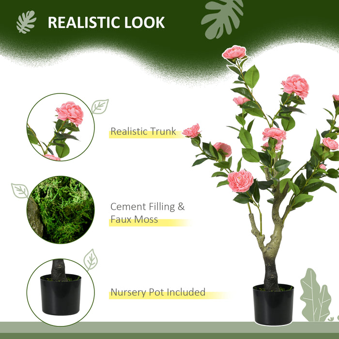 Artificial Camellia Plants in Pot (2 Pieces) - 95cm Tall Pink Decorative Faux Flowers for Indoor/Outdoor Home Decor - Ideal for Housewarming Gifts & Office Spaces