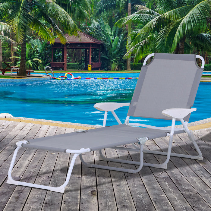 Adjustable Reclining Sun Lounger - 4-Level Backrest, Folding Beach Chair for Outdoor Comfort - Ideal for Patio, Garden, Sunbathing