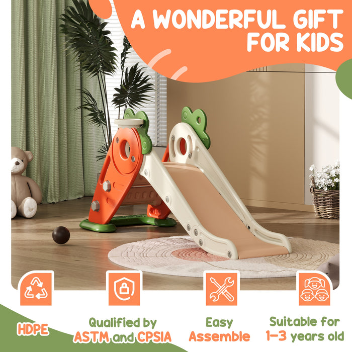 Toddler 3-in-1 Playset - Foldable Slide, Basketball Hoop & Climber in Carrot Theme - Interactive Activity Center for Ages 1-3