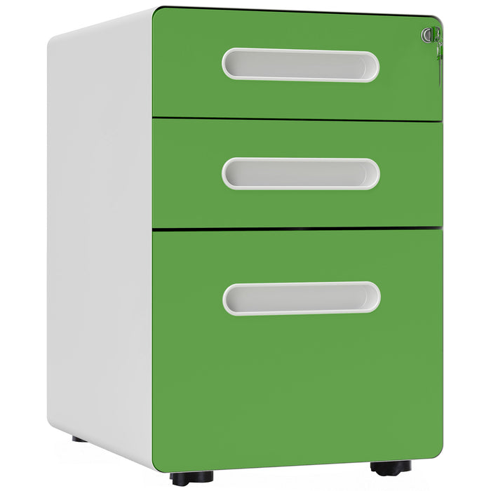 Vinsetto 3 Drawer Filing Cabinet, Steel Lockable File Cabinet with Lock and Wheels, for A4, Letter, Legal Sized Files, Green | Aosom UK