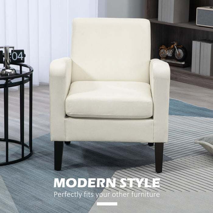 Modern Cream White Armchairs - Upholstered Accent Chairs with Rubber Wood Legs - Elegant Single Sofa for Living Room & Bedroom