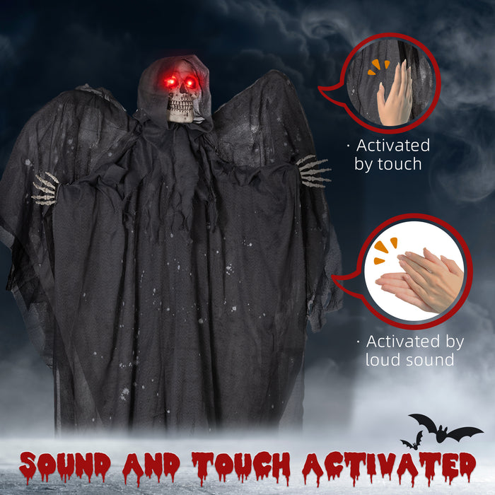 77" Winged Grim Reaper Animatronic - Outdoor Halloween Decoration with Sound Activation and Light Up Eyes - Spooky Prop for Haunted House Attractions