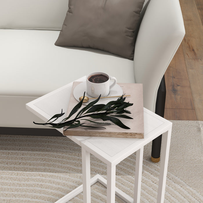 C Shape Bedside Table with Wood-Effect Top - Metal Frame Narrow End Table for Sofa and Living Room Snacking - Ideal for Small Spaces and Convenience