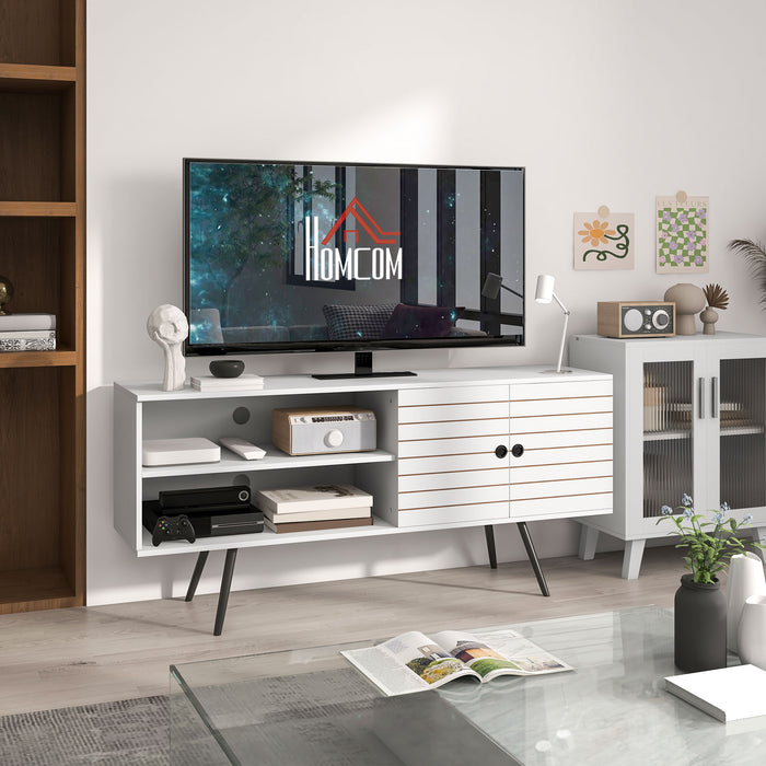 TV Stand for 65" Screens - Open Shelf, Soft-Close Door, Cable Management System - Entertainment Center for Living Room in Elegant White