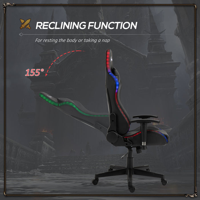 RGB LED Gaming Chair with 2D Armrests and Lumbar Support - Height Adjustable and Swivel Reclining Computer Desk Chair - Ideal for Racing Gamers and Home Office Use