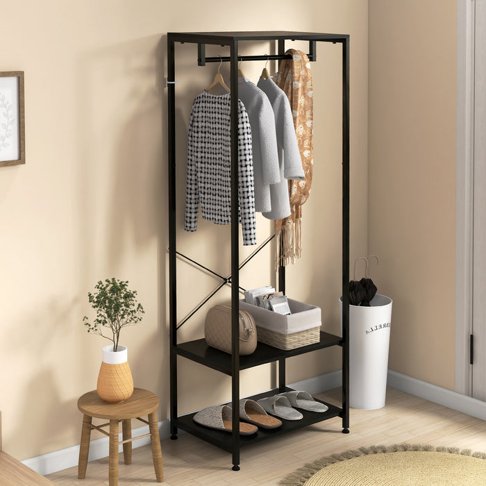 Hallway Storage Organizer - Coat Rack with Shoe Bench in Sleek Black - Ideal for Entryway Clutter Reduction