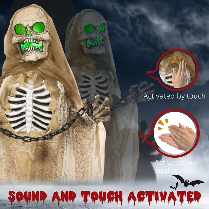 72" Hanging Skeleton Decoration with Sound and Light - Halloween Animatronic with Sound Activation, Light-Up Body and Sound Effects - Spooky Prop for Haunted House and Outdoor Display