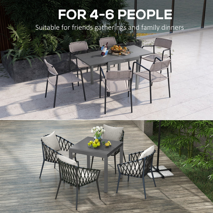 Aluminium-Frame Extendable Garden Table for 6 - Durable Steel Top in Dark Grey - Ideal for Outdoor Dining and Entertaining