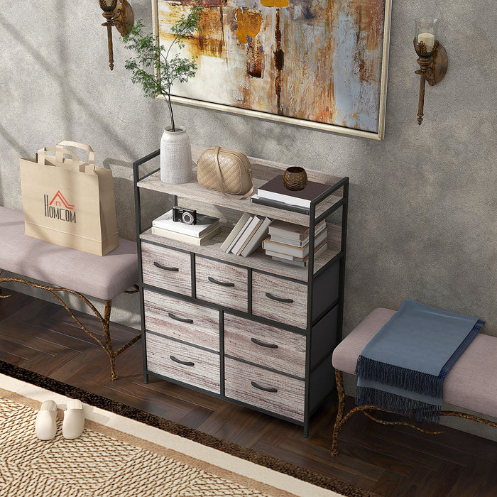 Rustic Grey Wood-Effect Storage Organizer - 7 Fabric Drawer Chest - Ideal for Bedroom or Living Area Clutter Reduction