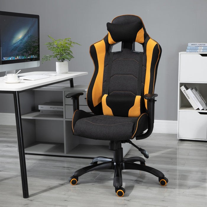 Ergonomic Racing-Style Gaming Chair with Yellow Accents - 360° Swivel, Adjustable Height, and Comfy Pillows - Perfect for Home Gaming and Office Use