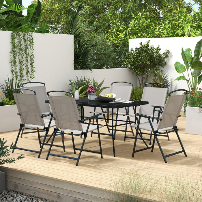 7-Piece Metal Patio Dining Set - Outdoor Folding Chairs & Tempered Glass Table - Ideal for Garden Seating & Entertaining 6 Guests