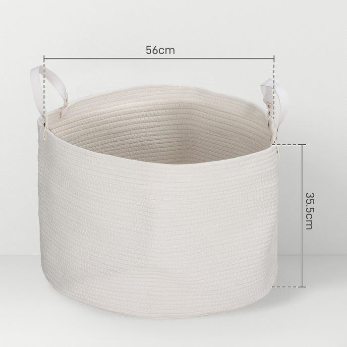 HOMCOM 88L Cotton Rope Laundry Basket, with Handles - Cream White | Aosom UK