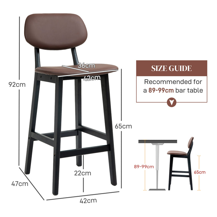 Modern Breakfast Bar Chairs Set of 2 - Faux Leather Upholstered Stools with Wood Legs and Back Support - Ideal for Kitchen Islands and Home Bars, Brown