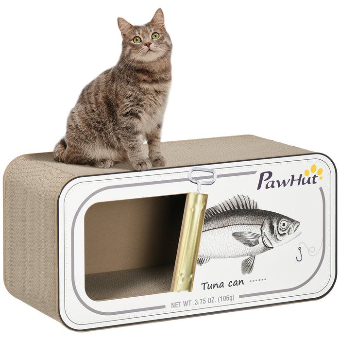 2-in-1 Scratcher and Playhouse - Cardboard Cat Scratching Board with Catnip in a Tuna Can Design - Perfect for Kitty Scratching and Lounging