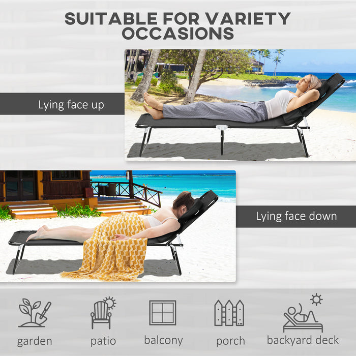 Foldable Reclining Lounger Duo with Reading Hole - Adjustable 4-Level Backrest, Pillow Included, Outdoor Sun Chairs - Perfect for Poolside Relaxation or Beach Days