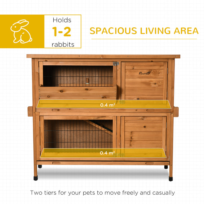 Double-Decker 2-Tier Rabbit & Guinea Pig Hutch - Wooden Pet Cage with Sliding Tray, Asphalt Roof, and Access Ramp, 120x50x104 cm, Orange - Ideal for Outdoor Small Animal Shelter