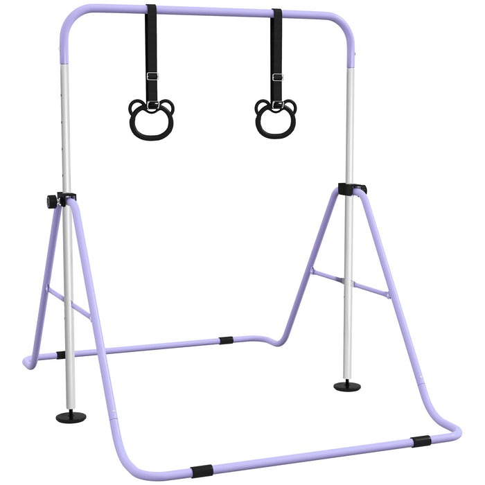 Kids Gymnastics Practice Bar - Adjustable Height & Foldable with Non-Slip Mats - Ideal for Children Aged 3 and Up, Purple