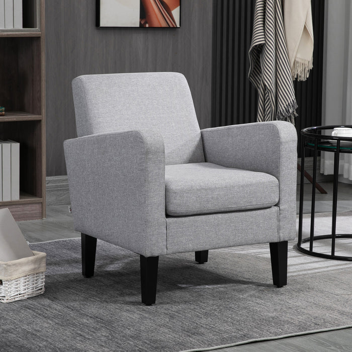 Modern Upholstered Accent Armchairs (Set of 2) - Rubber Wood Legs, Light Grey Single Sofa Design - Elegant Seating for Living Room or Bedroom