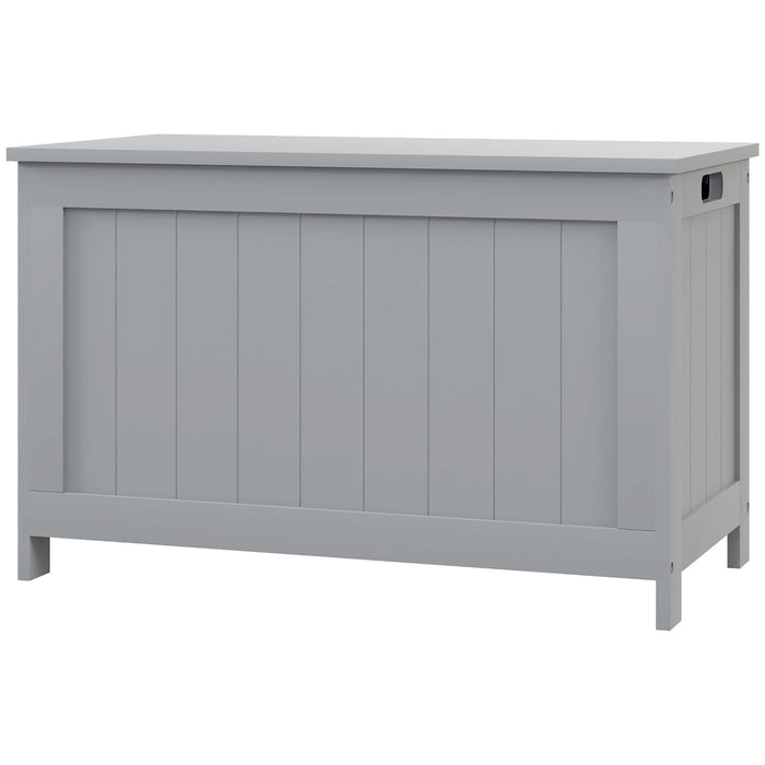 Modern Grey Storage Chest - Wooden Toy Box with Safety Hinges and Cut-out Handles for Living Room and Entryway - Space-Saving Organizer Measuring 76 x 40 x 48 cm